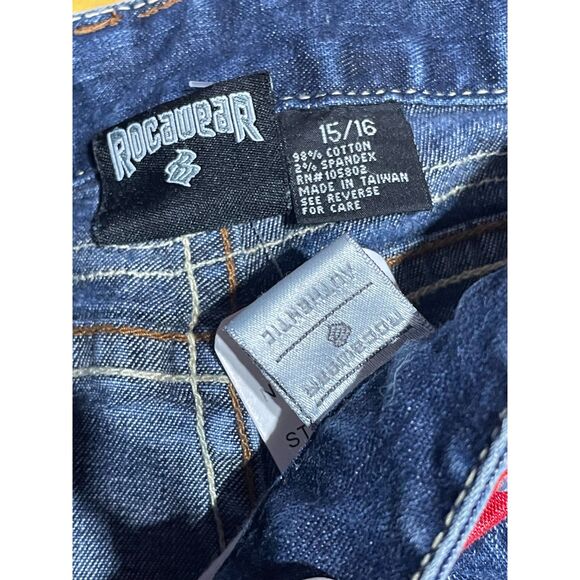Deadstock RocaWear Y2k Low Rise Baggy Wide Leg Dark Jeans 15/16 - Picture 5 of 12